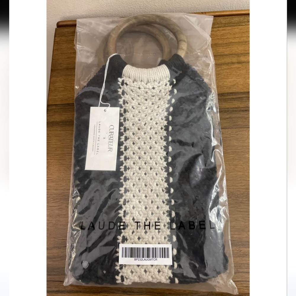 NWT $118 Curateur Laude The Label GABBY Black and White Small Macrame Bag - Picture 3 of 8